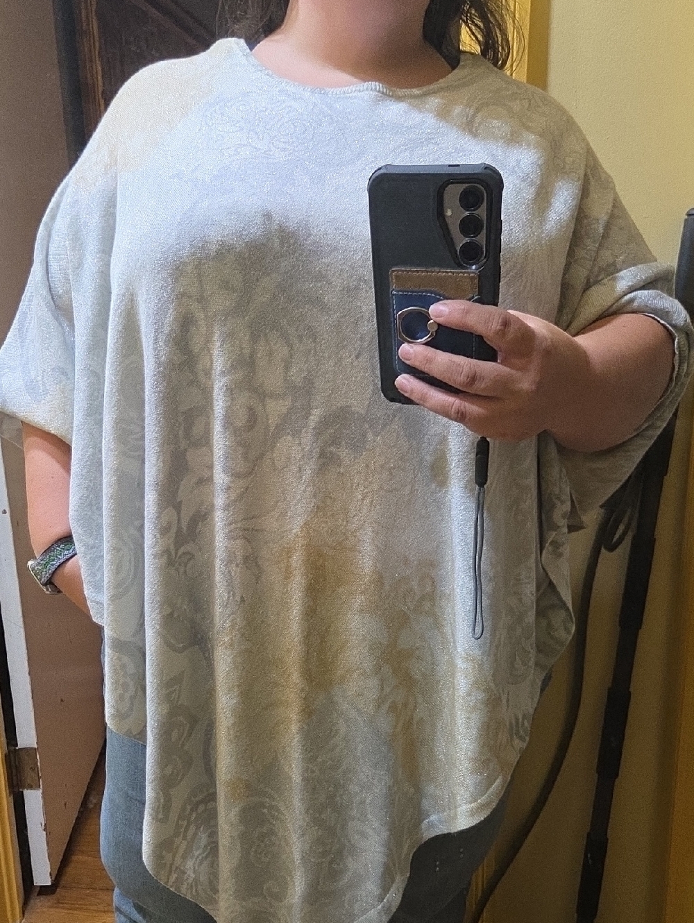 Catherines Light Gray Floral Poncho Top